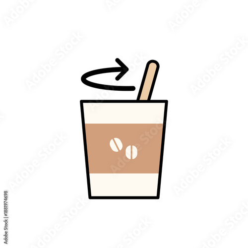 木のマドラーでコーヒーを混ぜるアイコン（カラー）