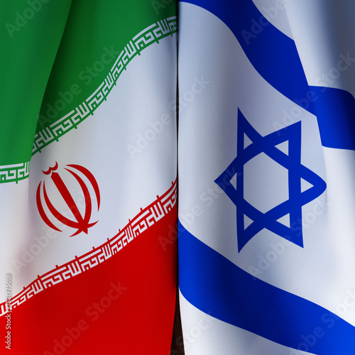 Slika na platnu Waving Flags Of Iran And Israel