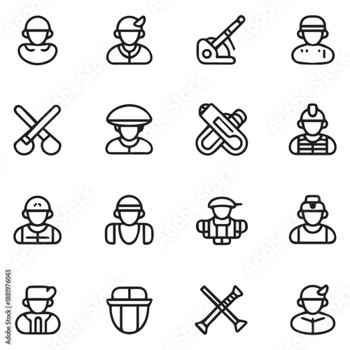 Collection of various occupation icons depicting different professions in outline style