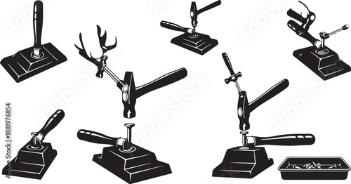 Various Bench Vises in Different Angles and Positions Illustration