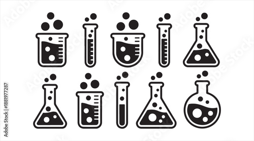 Laboratory Equipment Beaker and Flask Icons Isolated on White Background