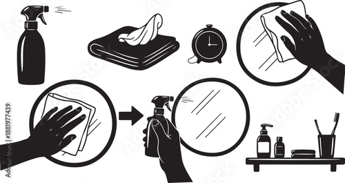 Cleaning and disinfecting with spray and cloth illustration