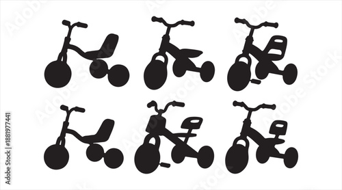 Tricycle Toy Icons for Childhood Cycling and Learning Balance Concept