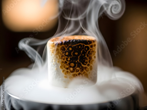 Toasted marshmallow with smoke on transparent background