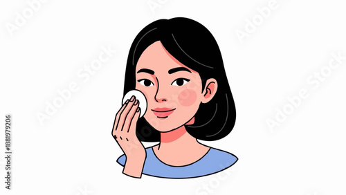 Woman gently cleaning her face with a cotton pad, skincare