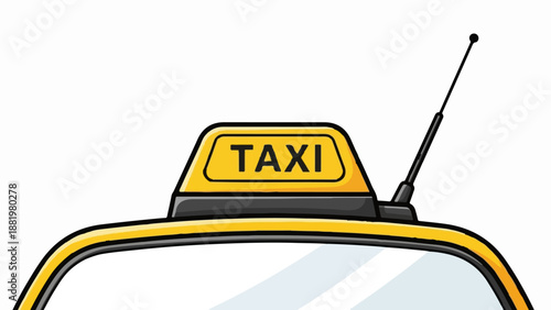 Yellow taxi cab roof with illuminated sign and antenna