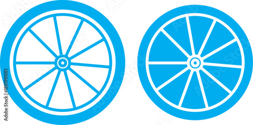 Bicycle wheel icon. Colorful vehicle wheel icon set isolated on white. Side view bicycle illustration with visible pedals and wheels. Bike Rides, Sport Symbols, and Transport Icons for Healthy Adventu