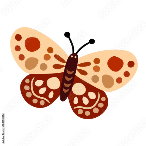 Folk Style Butterfly in Flat Illustration for Nature Ornament Design