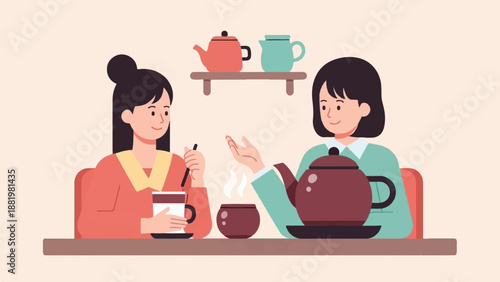 Two women enjoying a warm beverage and conversation in a cozy setting