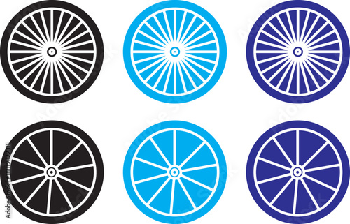 Bicycle wheel icon. Colorful vehicle wheel icon set isolated on white. Side view bicycle illustration with visible pedals and wheels. Bike Rides, Sport Symbols, and Transport Icons for Healthy Adventu