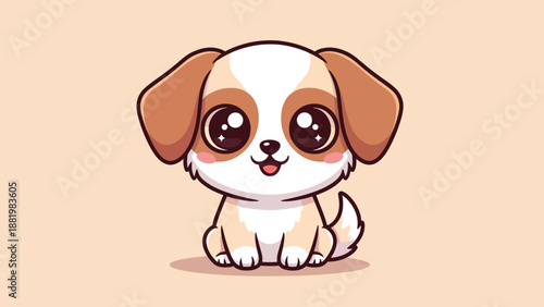 Adorable cartoon puppy with big eyes and floppy ears sitting happily.