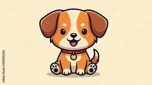 Adorable Happy Puppy Dog Cartoon Illustration.