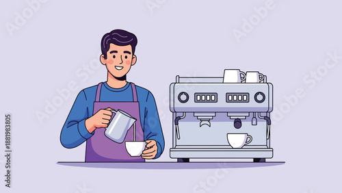 Barista Making Coffee with Espresso Machine.