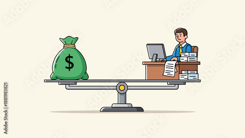 Balance Between Money and Work on a Scale.