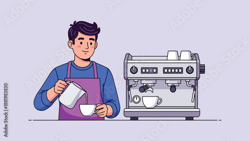 Barista preparing coffee with an espresso machine.