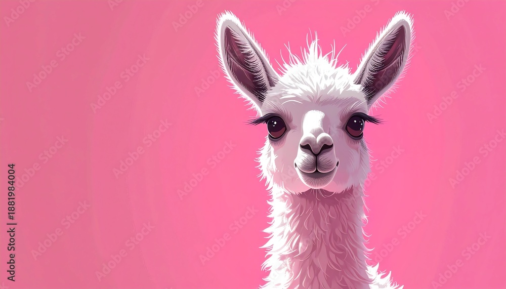 Fototapeta premium Lama vor einem rosa Hintergrund mit Platz für eigenen Text