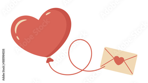 Heart shaped balloon attached to envelope Vector