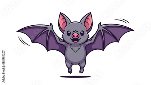 Cute Bat Flying Cartoon Illustration.