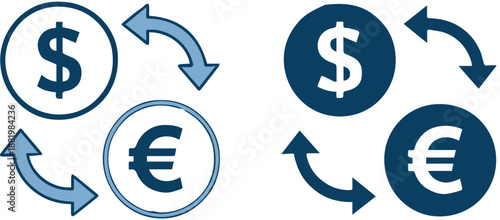 currency exchange vector icons dollar euro bidirectional arrows