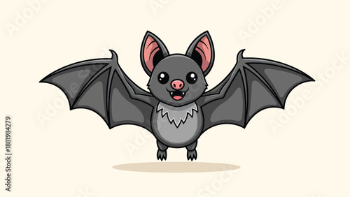 Cute Cartoon Bat Flying with Wings Spread Wide.