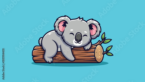 Cute cartoon koala peacefully sleeping on a log.