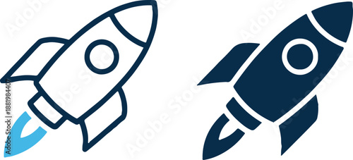 rocket flat glyph duo outline and solid styles for app and print