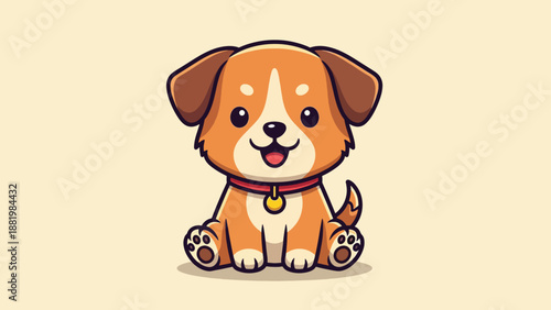 Cute cartoon puppy dog sitting and smiling.