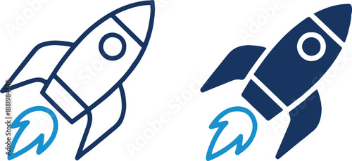 rocket vector illustration outline versus filled icon for web use
