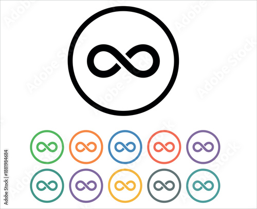 Infinity symbol icon set in various colors representing endless possibilities vector.