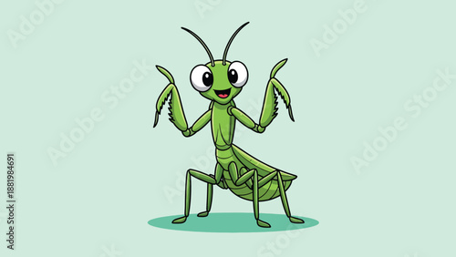Cute Praying Mantis Cartoon Character Illustration.