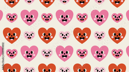 Pattern of hearts with skull faces Vector