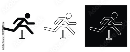 stick figure icons of a person hurdling in three different formats icon symbol sports athletics running jump hurdle track