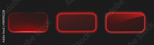 Neon Button frame. Glowing red rectangle isolated on black background.