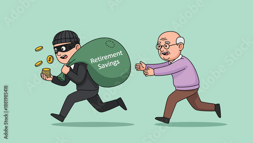 Thief Stealing Retirement Savings from an Elderly Man Vector.