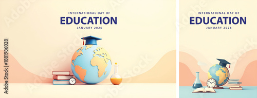 Flat background education day, internasional day of education background for social media template design