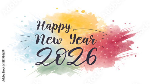 Happy new year 2026 colorful celebration background with vibrant watercolor design and black background for greeting cards and festive occasions