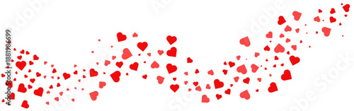 Valentines day decorative heart trail vector. wave of red hearts confetti for love concept Romantic Heart Flow or Wave Pattern. Abstract Wedding and Valentine Celebration Border