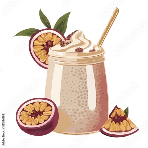 Refreshing passion fruit smoothie isolated on white background, Vector, illustration