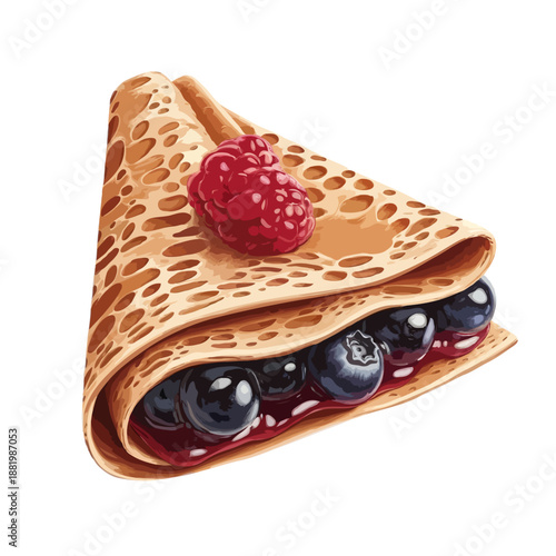 Delicious berry crepe isolated on white background, Vector, illustration