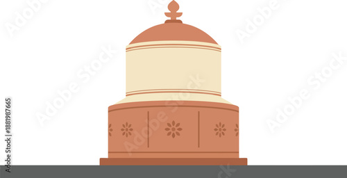 Ancient Buddhist Dhamek Stupa monument in Sarnath Varanasi featuring cylindrical stone structure with floral carvings representing famous holy spiritual heritage site of incredible India.