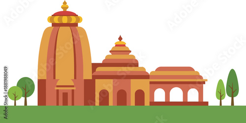 Ancient hindu temple complex featuring traditional indian religious architecture with sacred towers and mandapa halls representing historic cultural heritage and spiritual landmark site.