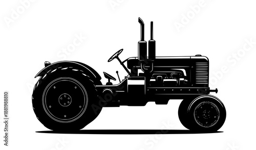 Classic old tractor realistic black silhouette vector isolated on white