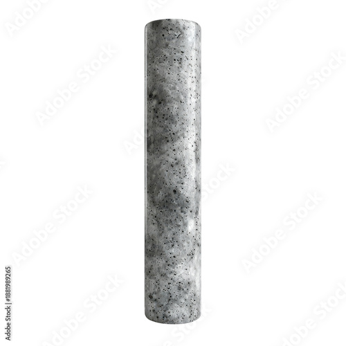 Gray concrete cylinder pillar with rough texture isolated on Transparent Background