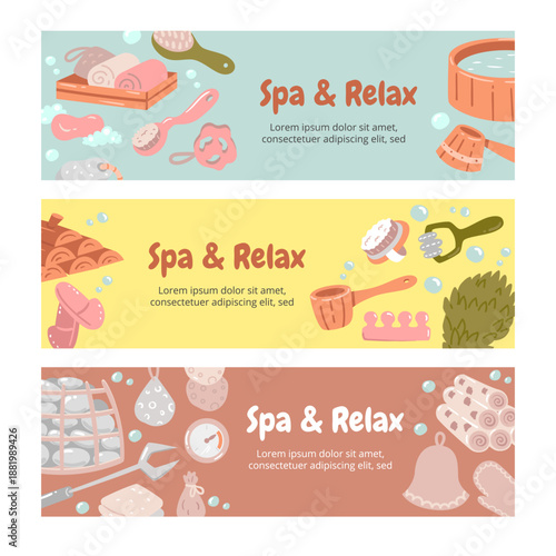 Vibrant colorful banners for your spa and relax website. Modern vector illustrations that highlight a peaceful and healthy lifestyle.