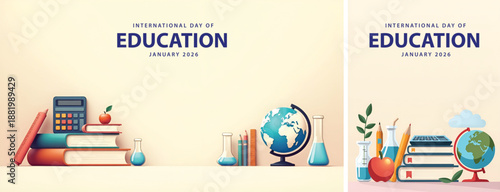 Flat background education day, internasional day of education background for social media template design