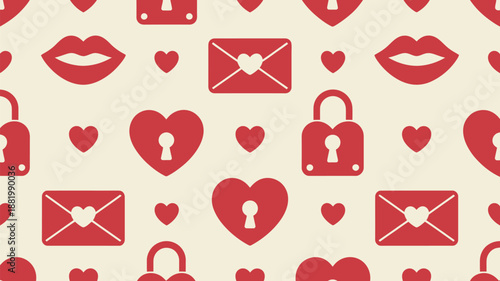 Red hearts and locks pattern Vector