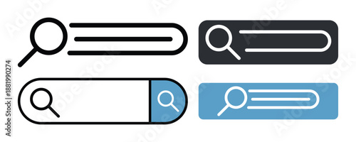 Search bar interface icon, minimal UI element, vector illustration.