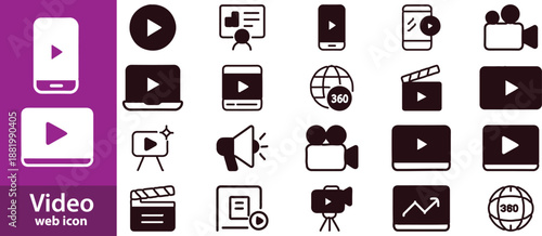 Video icon set. Cinema and movie symbol. Vector illustration.