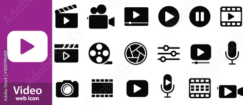Video icon set. Cinema and movie symbol. Vector illustration.