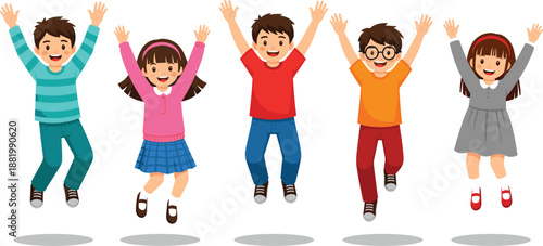 Happy Children Jumping and Playing Together Cartoon Illustration Showing Fun, Energy, Joy, Friendship, Teamwork, and Active Childhood Lifestyle Concepts